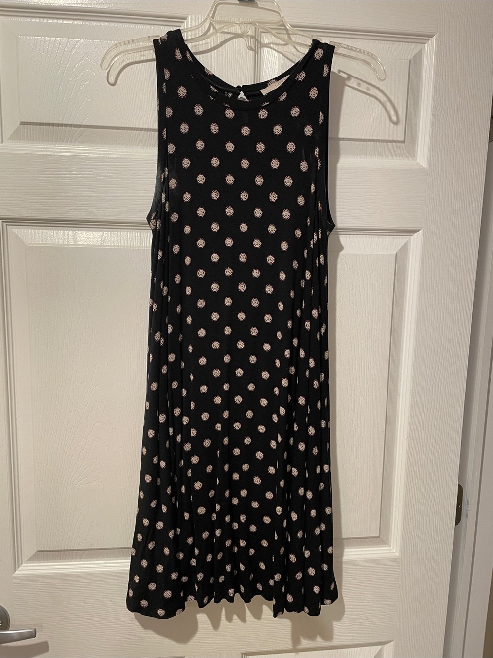 LOFT Black Swing Tank Dress with Light Pink Polka Dots